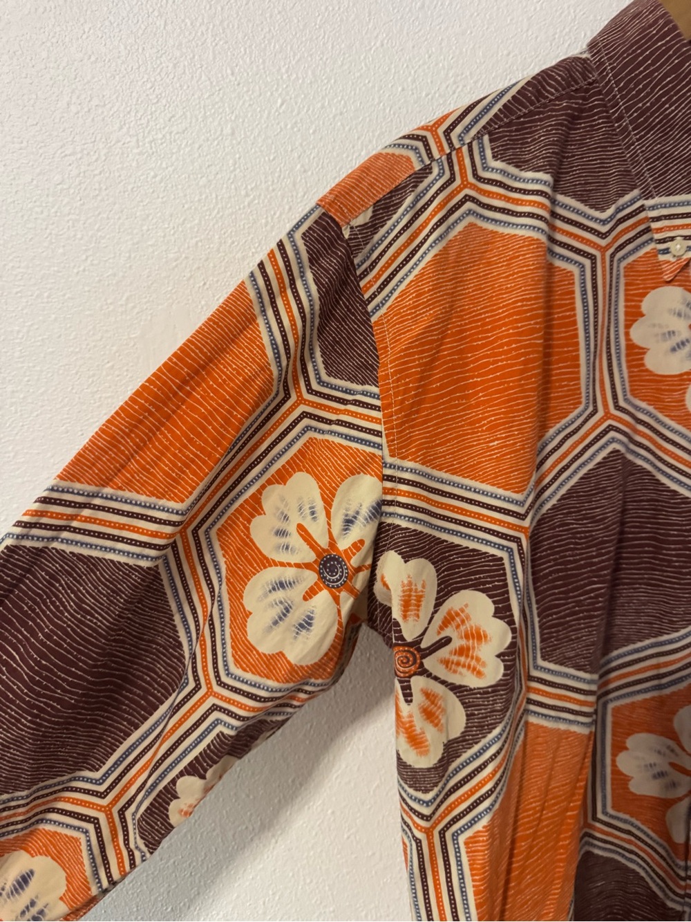 Vintage Lucky Brand Geometric Floral Long Sleeve Button Down Shirt Orange-XL - Picture 4 of 10